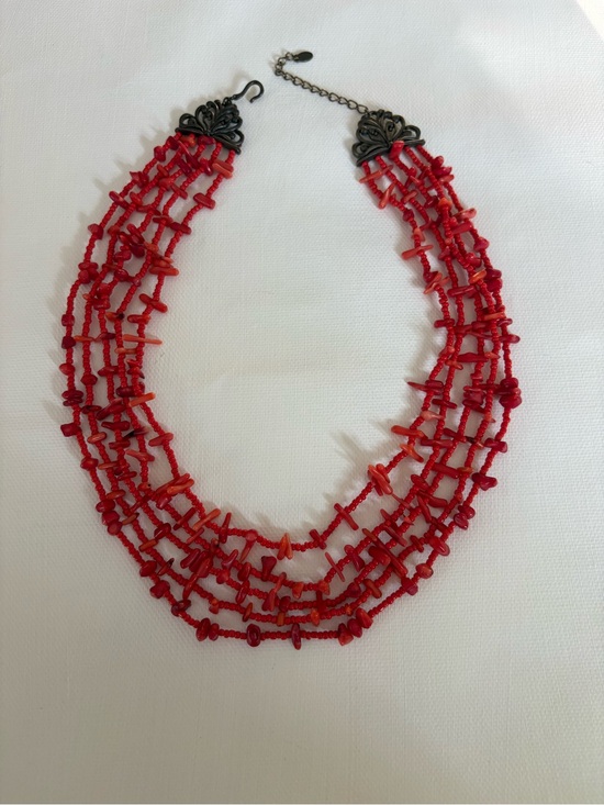 Source Unknown Jewelry - Red Multi-Strand Beaded Statement Necklace
